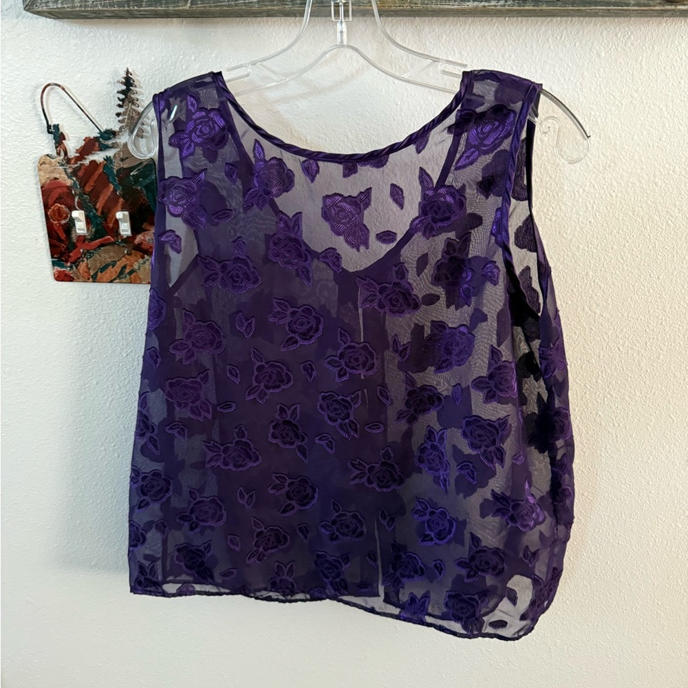 Purple vintage Floral Sheer Women's vest size Medium I think sheer floral print - Picture 5 of 6